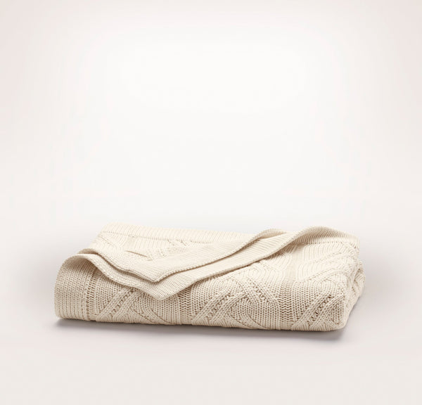 Chunky Cable Knit Throw Blanket - Natural