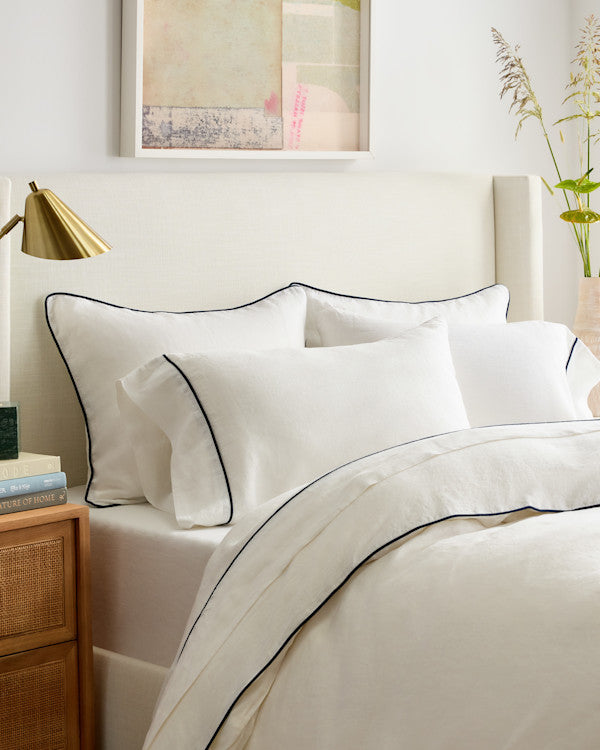 European Linen Piped Sham Set