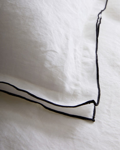 European Linen Double Embroidered Edge Sham Set