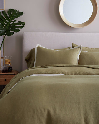 European Linen Contrast Flange Sham Set