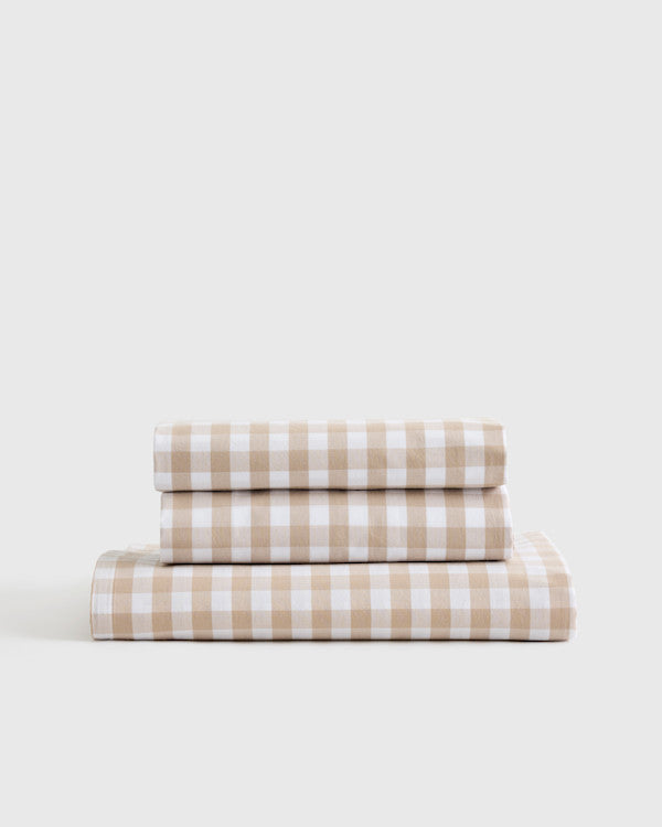 Classic Organic Percale Gingham Fitted Sheet Set