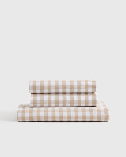 Classic Organic Percale Gingham Fitted Sheet Set