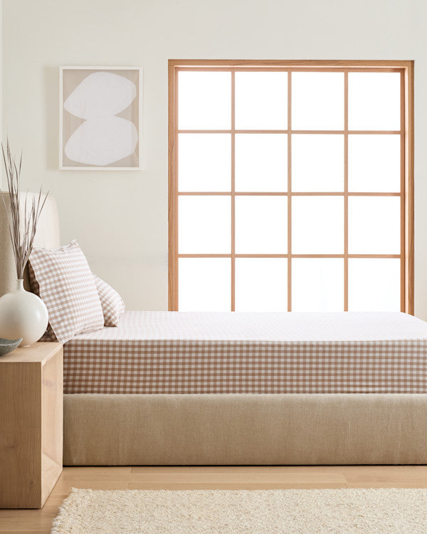 Classic Organic Percale Gingham Fitted Sheet Set