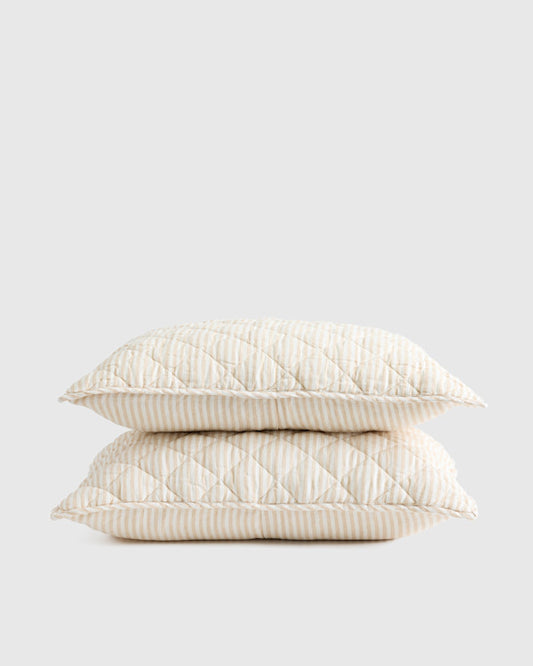 European Linen Stripe Quilted Sham Set