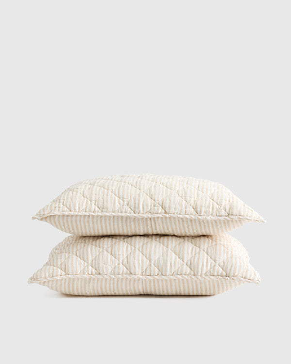 European Linen Stripe Quilted Sham Set