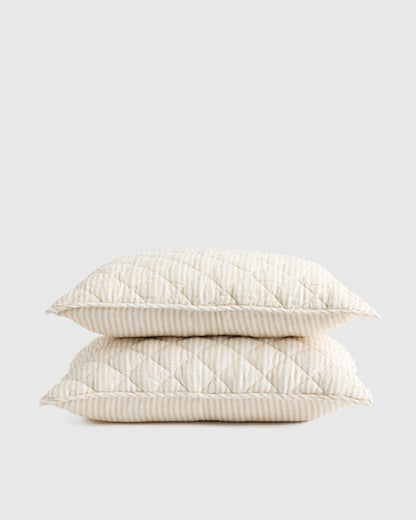 European Linen Stripe Quilted Sham Set