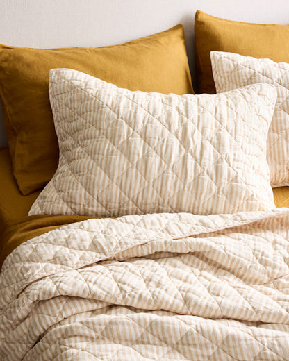 European Linen Stripe Quilted Sham Set