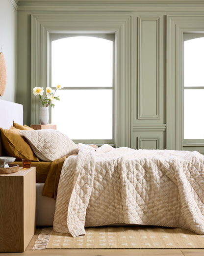 European Linen Stripe Quilted Sham Set